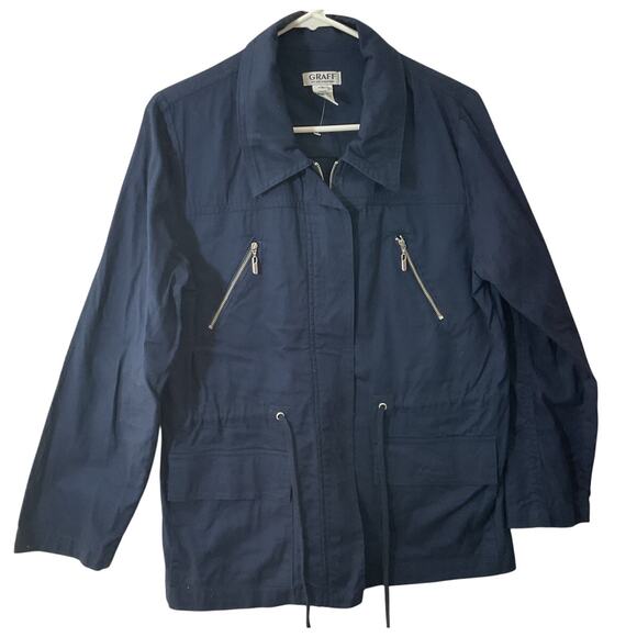 New Graff by Um Women’s Navy Cotton Twill Jacket Small - Picture 1 of 7